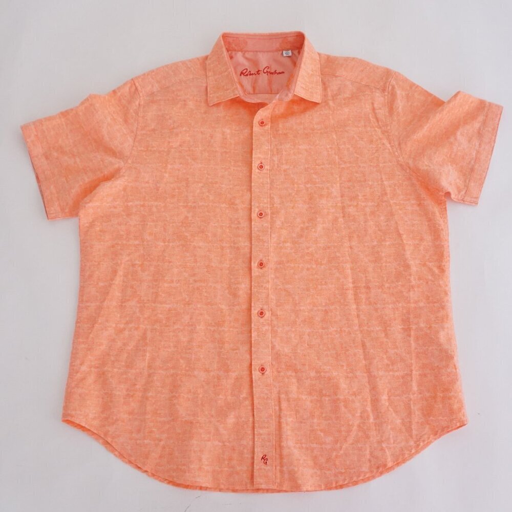 Robert Graham Orange Paisley Pattern Button Down Cotton Shirt Short Sleeve XXL